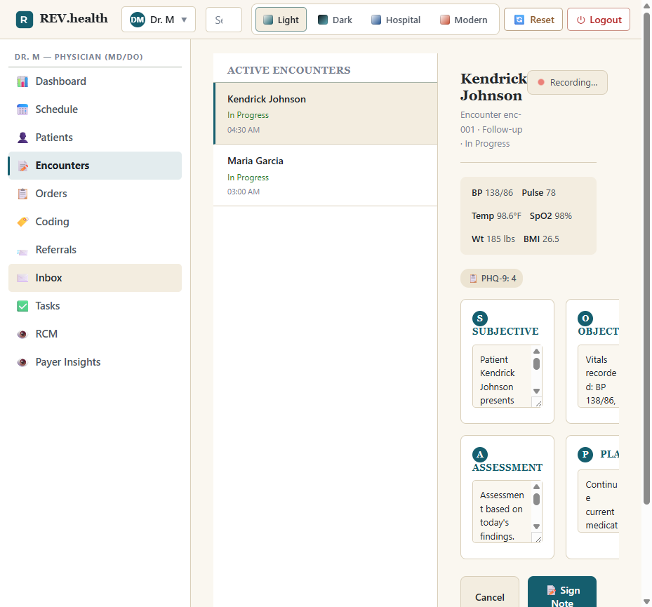 rev.health structured clinical note generated by the ambient scribe